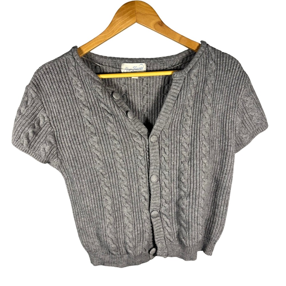PacSun Short Sleeve Cable Knit V Neck Cardigan Sweater XL‎ Gray